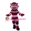 Funny Smiling Purple & Pink Striped Cat Mascot Costume