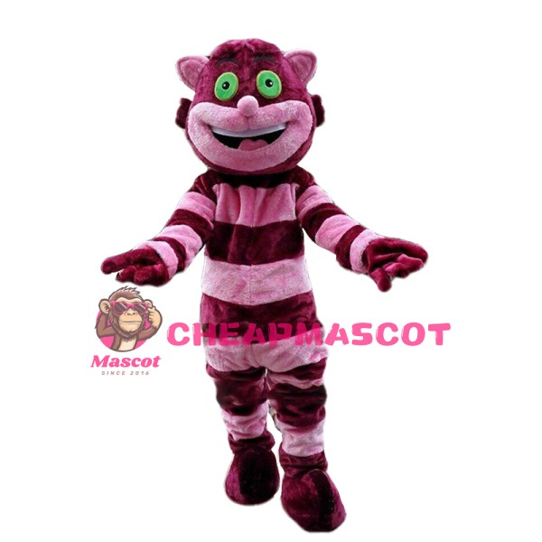 Funny Smiling Purple & Pink Striped Cat Mascot Costume