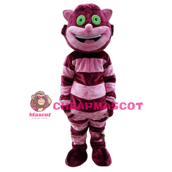 Funny Smiling Purple & Pink Striped Cat Mascot Costume
