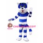 Interesting Blue & White Striped Cat Mascot Costume