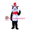 Polite Black & White Cat With Red Tie And Hat Mascot Costume