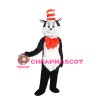 Polite Black & White Cat With Red Tie And Hat Mascot Costume
