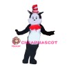 Polite Black & White Cat With Red Tie And Hat Mascot Costume