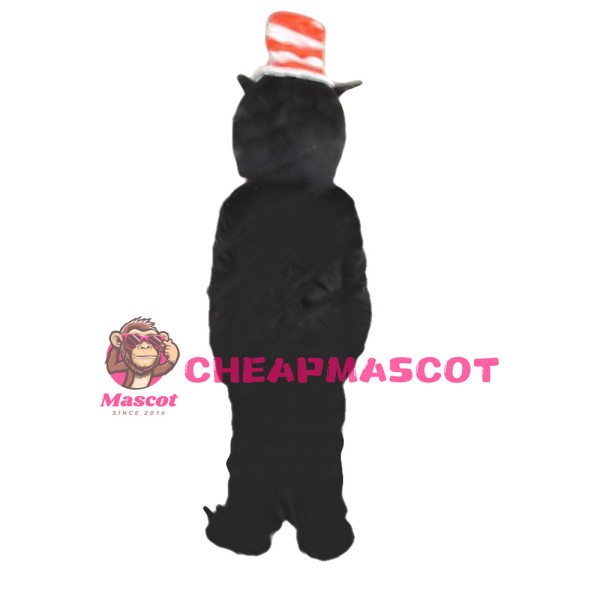 Polite Black & White Cat With Red Tie And Hat Mascot Costume