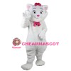 Cartoon White Cat With Pink Tie Mascot Costume