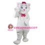 Cartoon White Cat With Pink Tie Mascot Costume
