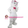 Cartoon White Cat With Pink Tie Mascot Costume