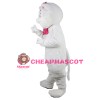 Cartoon White Cat With Pink Tie Mascot Costume