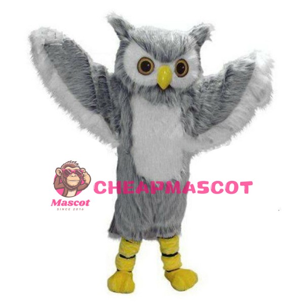 Long Fur Grey & White Owl Mascot Costume