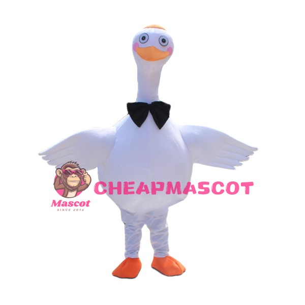 Cute White Goose With Tie Mascot Costume