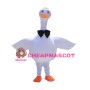 Cute White Goose With Tie Mascot Costume