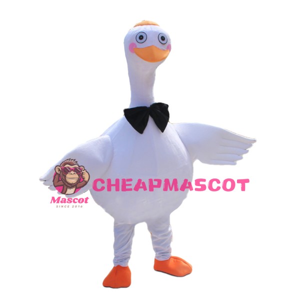 Cute White Goose With Tie Mascot Costume