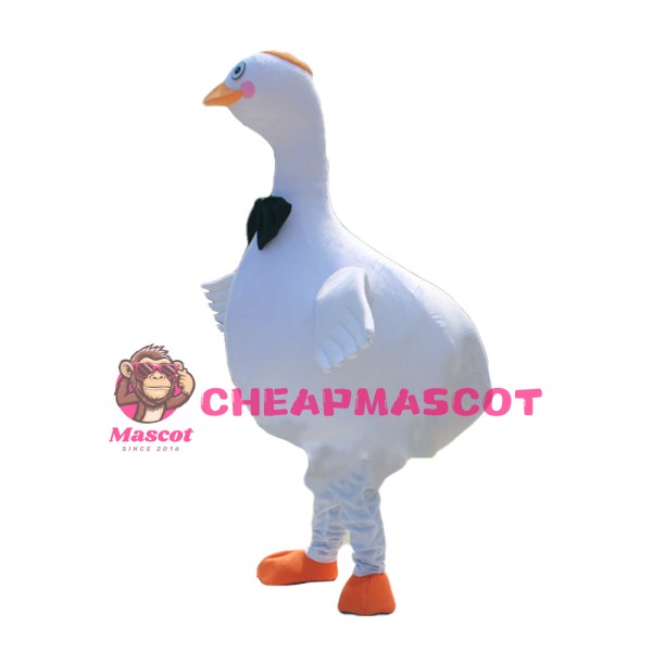 Cute White Goose With Tie Mascot Costume