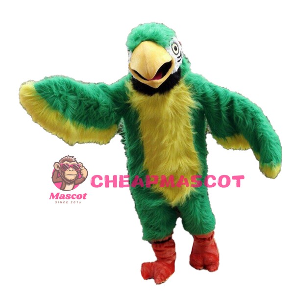 Long Fur Green & Yellow Bird Mascot Costume