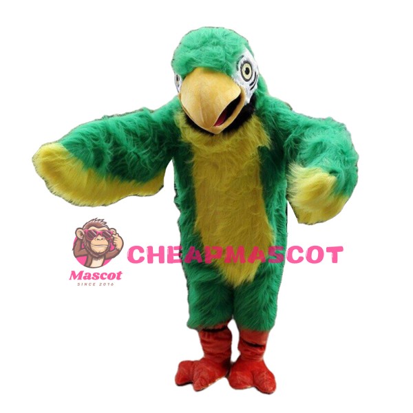 Long Fur Green & Yellow Bird Mascot Costume