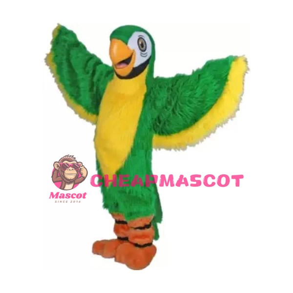 Long Fur Green & Yellow Bird Mascot Costume