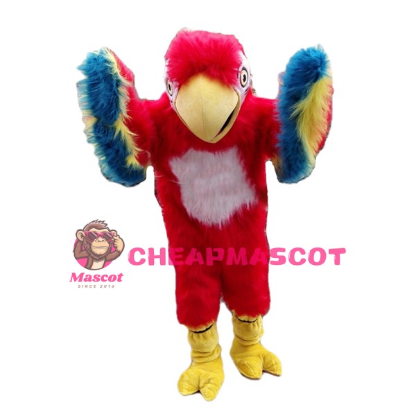 Long Fur Red Bird Mascot Costume