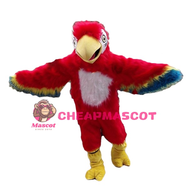 Long Fur Red Bird Mascot Costume