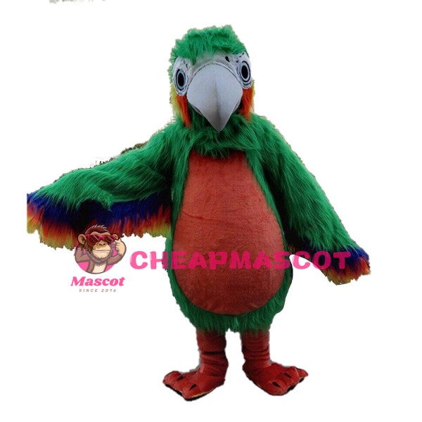 Long Fur Green & Orange Bird Mascot Costume