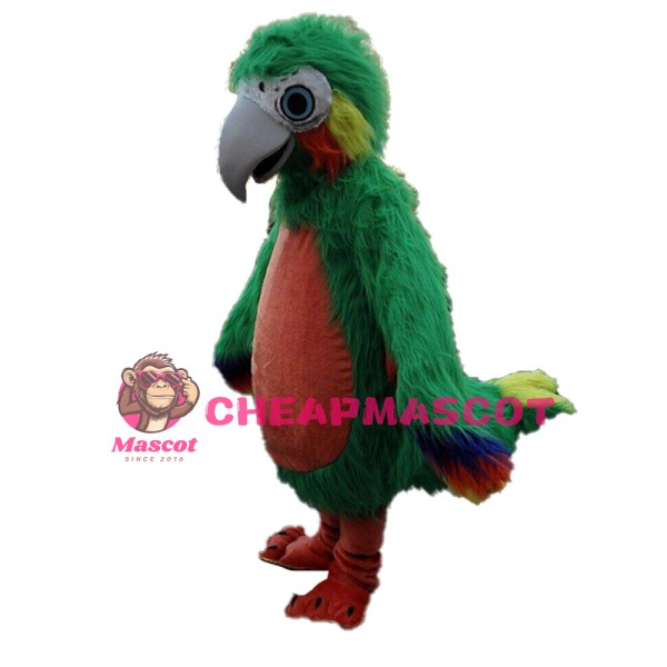 Long Fur Green & Orange Bird Mascot Costume