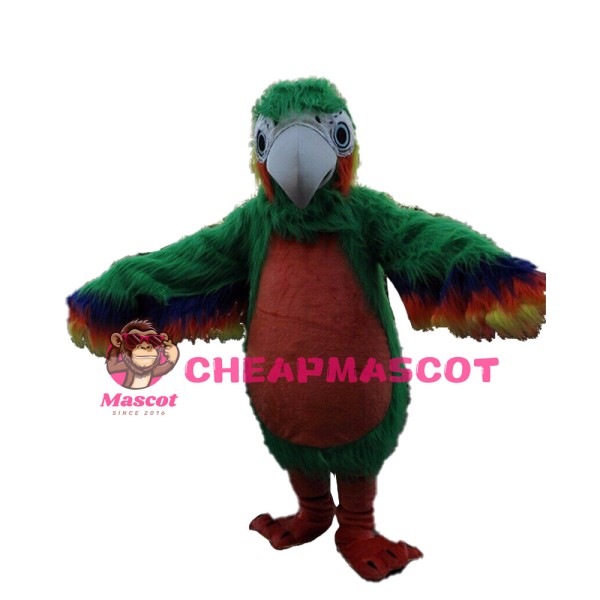 Long Fur Green & Orange Bird Mascot Costume