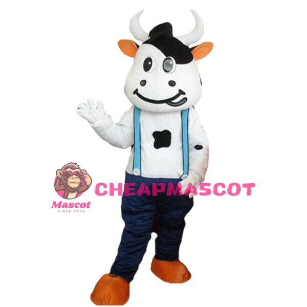 Naughty Cow With Overalls Mascot Costume