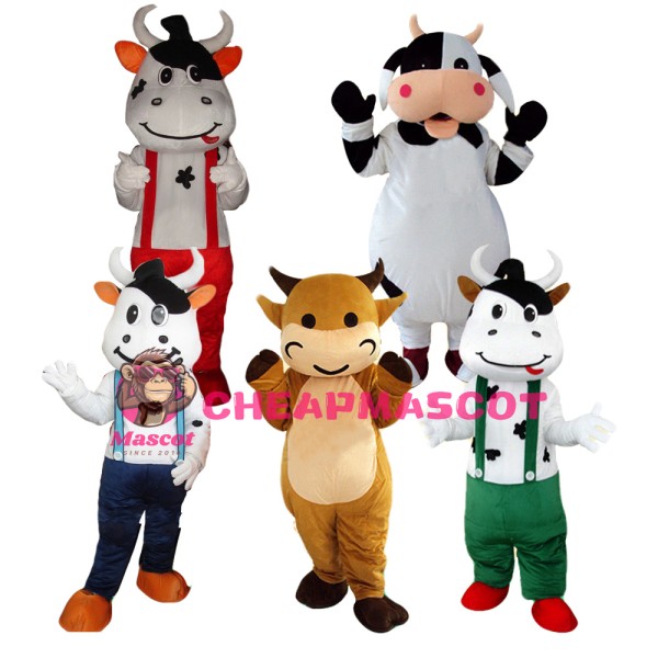 Naughty Cow With Overalls Mascot Costume