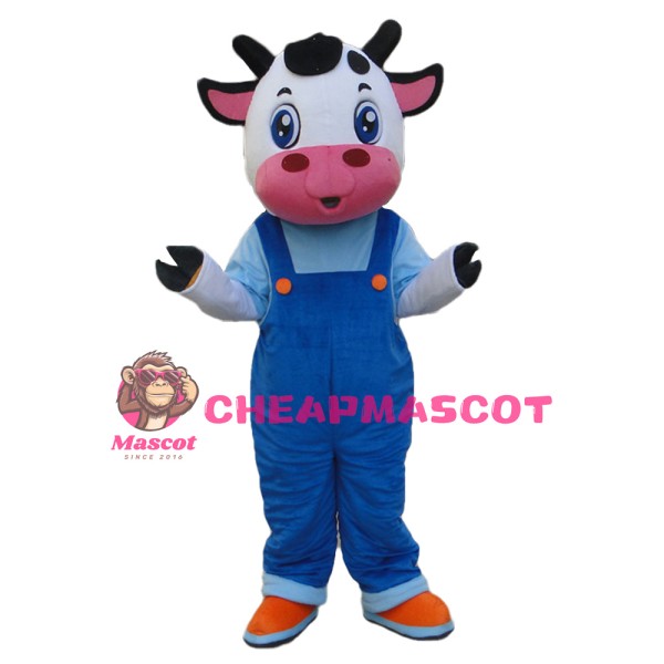 Cartoon Cow Brothers With Rompers Mascot Costume