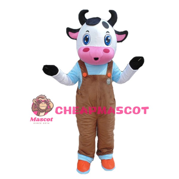 Cartoon Cow Brothers With Rompers Mascot Costume