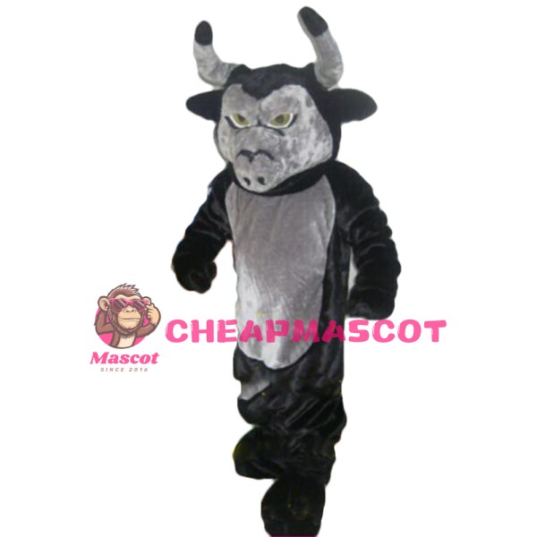 Strong Black & Grey Bull Mascot Costume