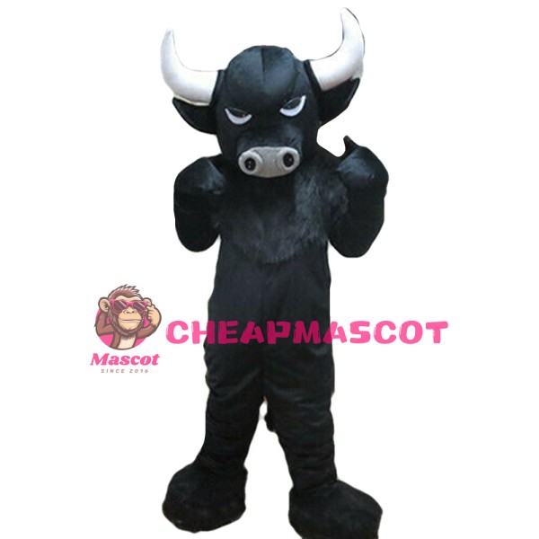 Adult Black Bull With Fierce Face Mascot Costume