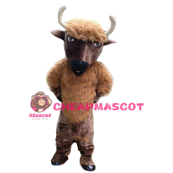 Long Fur Brown Bull Mascot Costume