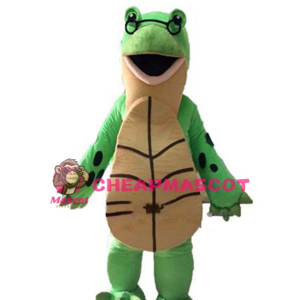 New Version Smart Green Turtle With Glasses Mascot Costume