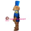 Polite Soldier Bear With Blue Uniform Mascot Costume