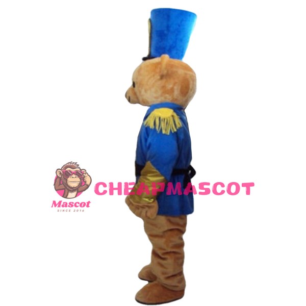 Polite Soldier Bear With Blue Uniform Mascot Costume