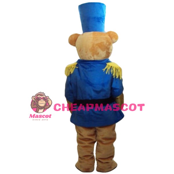 Polite Soldier Bear With Blue Uniform Mascot Costume