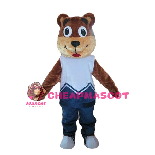 Funny Cartoon Brown Bear With Sports Suit Mascot Costume