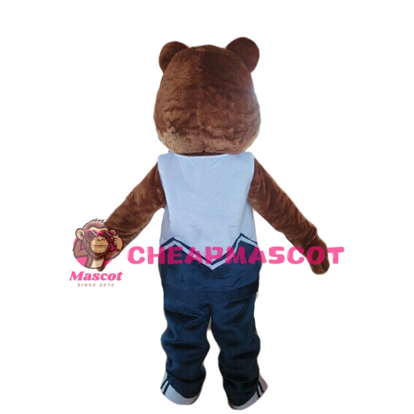 Funny Cartoon Brown Bear With Sports Suit Mascot Costume