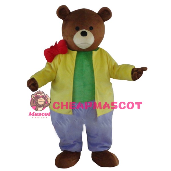 Casual Brown Bear With Colorful Suit Mascot Costume