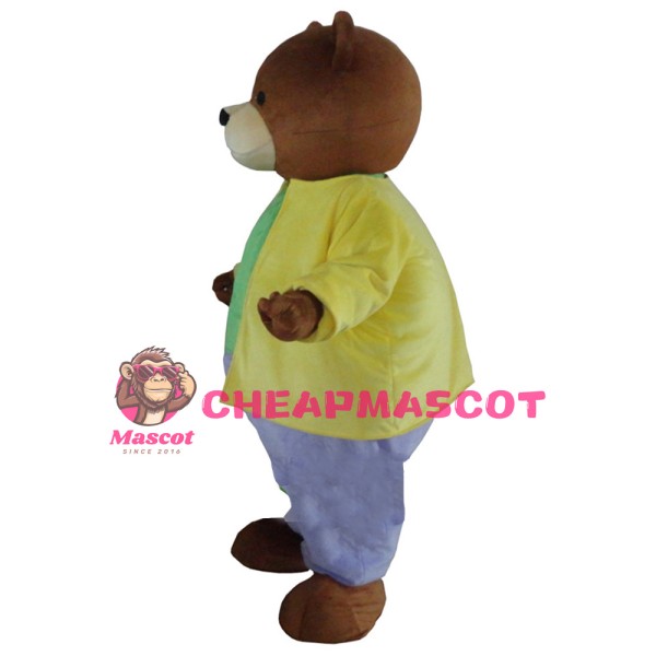 Casual Brown Bear With Colorful Suit Mascot Costume