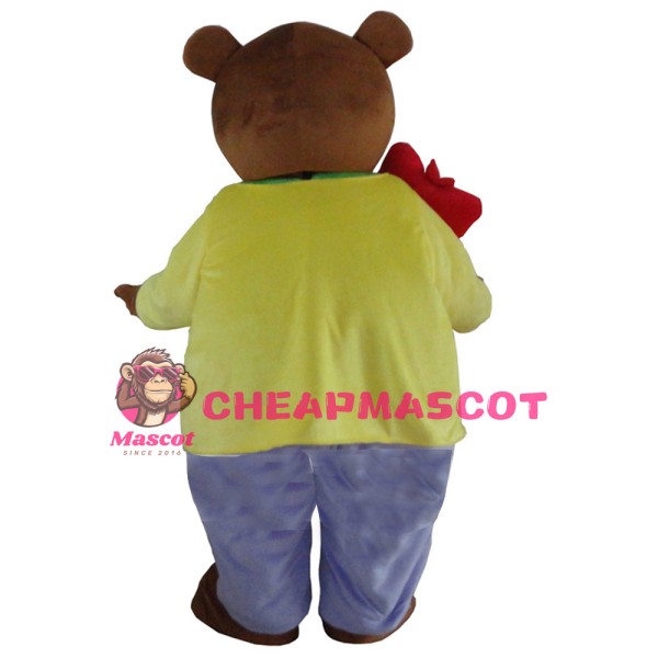 Casual Brown Bear With Colorful Suit Mascot Costume