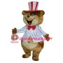 Happy Magician Bear With Striped Top And Hat Mascot Costume