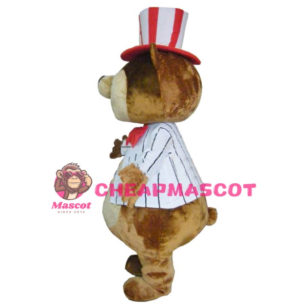 Happy Magician Bear With Striped Top And Hat Mascot Costume