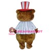 Happy Magician Bear With Striped Top And Hat Mascot Costume