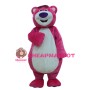 Strong Rose Red Bear With Smiling Face Mascot Costume
