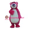 Strong Rose Red Bear With Smiling Face Mascot Costume