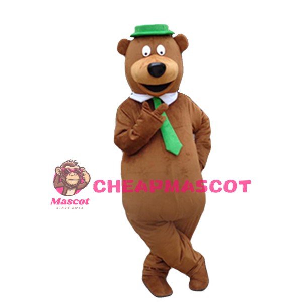 New Fancy Bear With Green Tie And Hat Mascot Costume