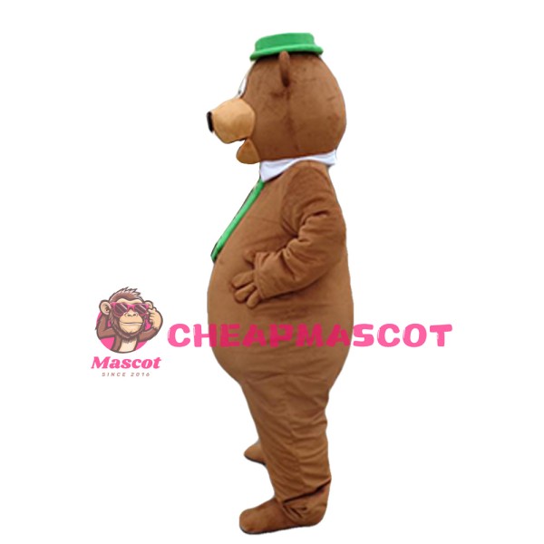 New Fancy Bear With Green Tie And Hat Mascot Costume