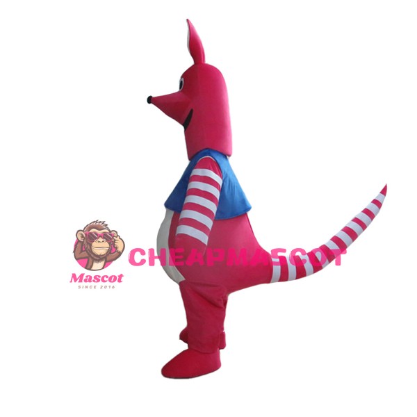 Cute Cartoon Pink Kangaroo With Blue Top Mascot Costume