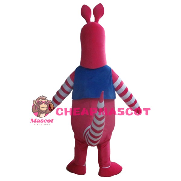 Cute Cartoon Pink Kangaroo With Blue Top Mascot Costume